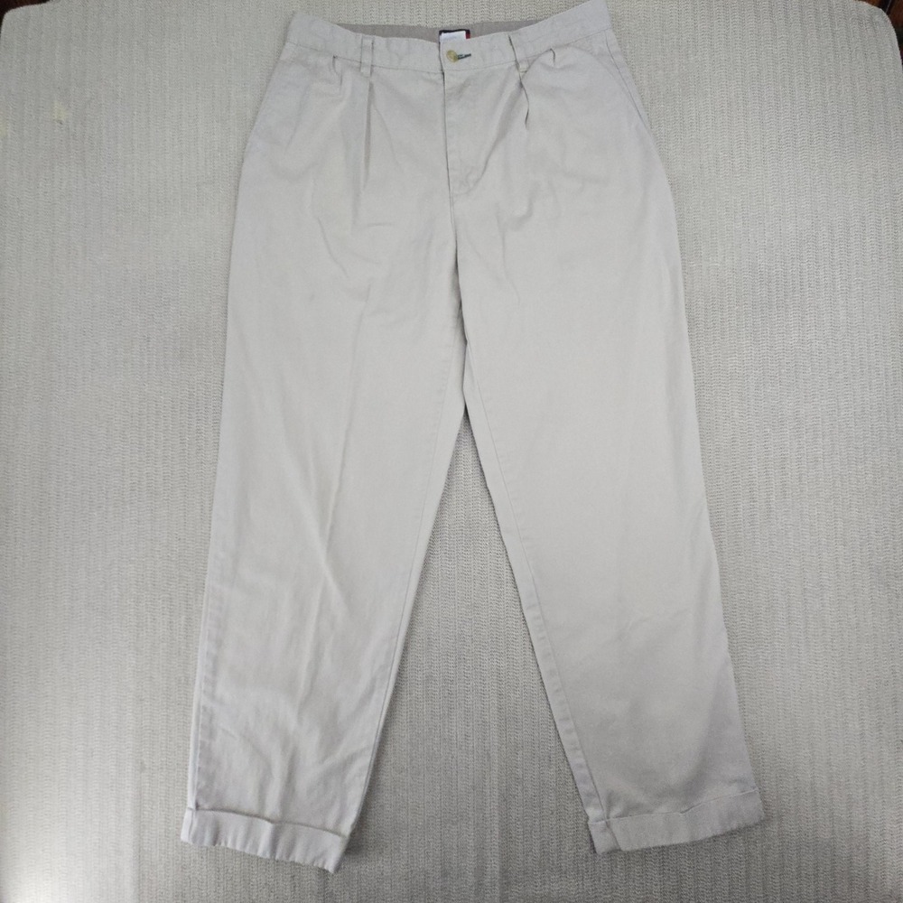 Tommy Hilfiger Pants Mens 34x32 Beige Pleated Chino Cuffed Tapered Preppy Casual